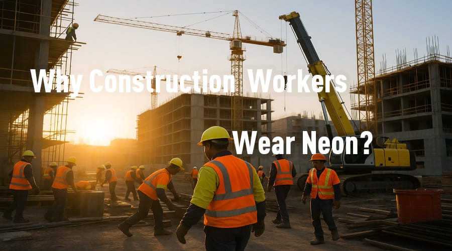 Workers in hi vis safety vests on construction site at sunrise
