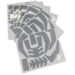 Honeycomb reflective sticker sheet with pre-cut decals for helmets and hard hats