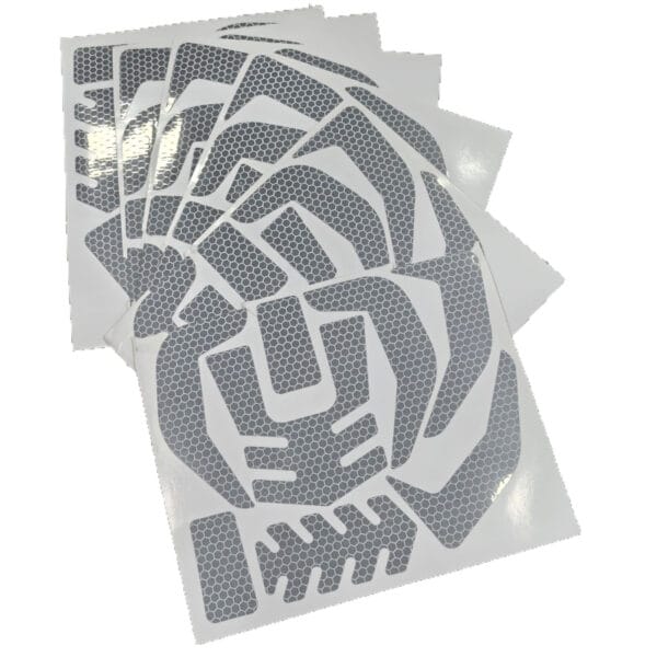 Honeycomb reflective sticker sheet with pre-cut decals for helmets and hard hats