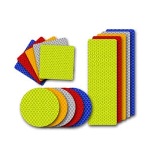 Multi-color reflective safety stickers in round, square, and rectangle shapes