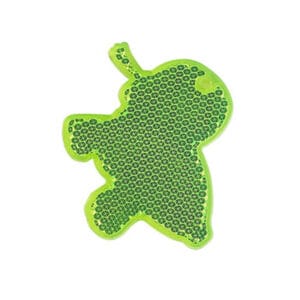 Green elephant-shaped hard reflector made of acrylic, safety reflective tag for backpacks and outdoor visibility.