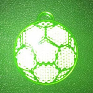 Green football LED hard reflector keychain with flashing light for night visibility and outdoor safety.
