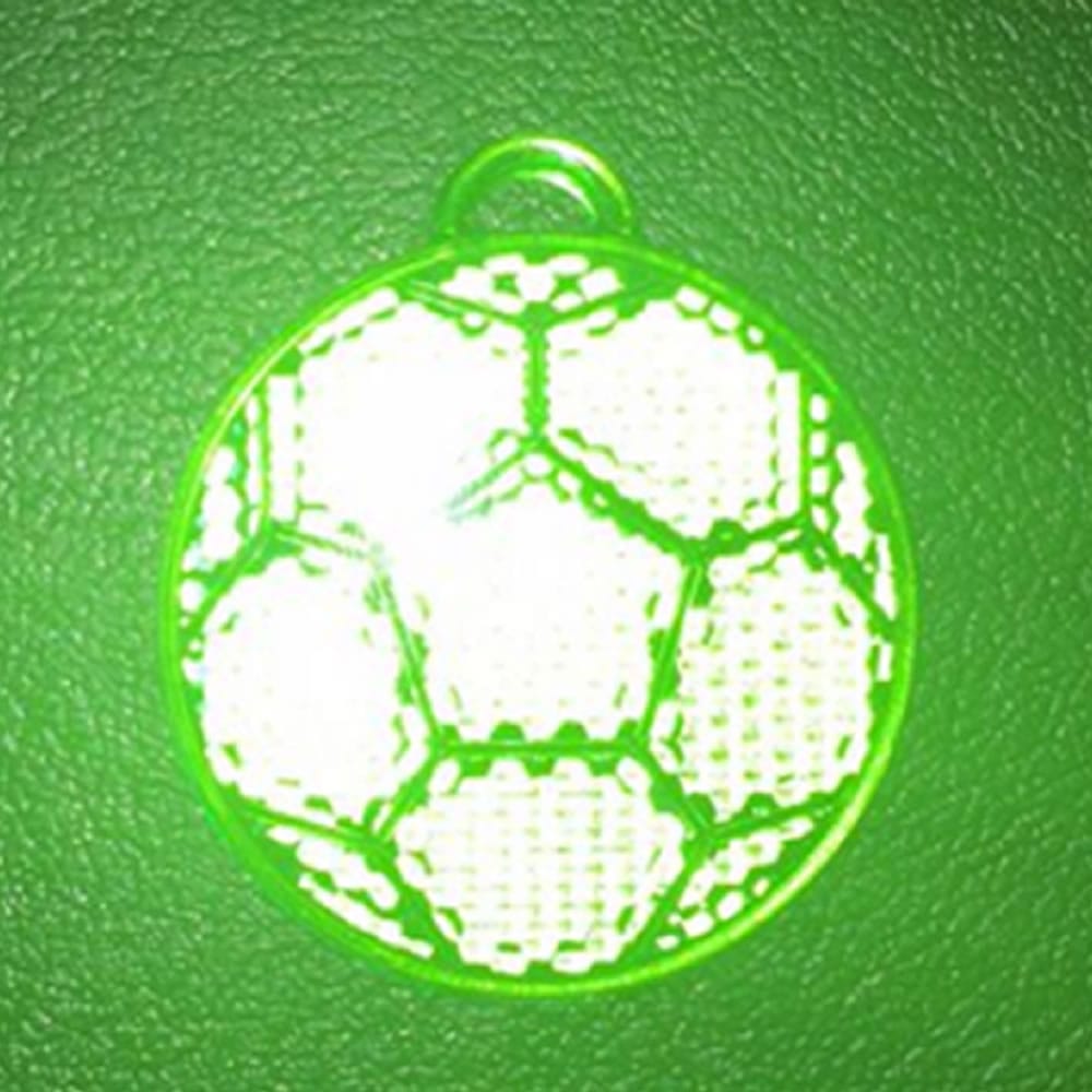 Green football LED hard reflector keychain with flashing light for night visibility and outdoor safety.