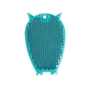 Blue owl-shaped hard reflector keychain made of acrylic with microprismatic surface for visibility and child safety accessories.