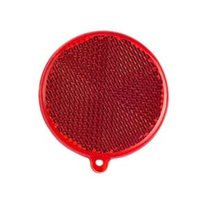 Red round hard reflector keychain with high-brightness microprismatic surface for safety visibility and outdoor accessories.