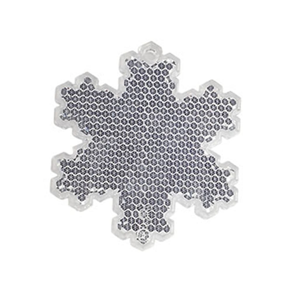 White snowflake hard reflector keychain made of durable acrylic with high brightness for winter safety and reflective visibility.