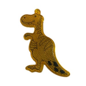 Yellow dinosaur-shaped hard reflector keychain made of acrylic for kids' safety and outdoor visibility.