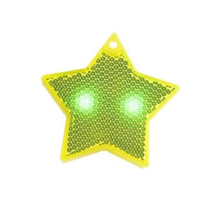 Yellow star-shaped LED hard reflector keychain with flashing light for outdoor visibility and safety.