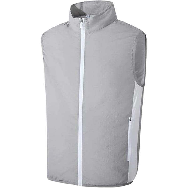 lightweight grey cooling jacket front view without fans