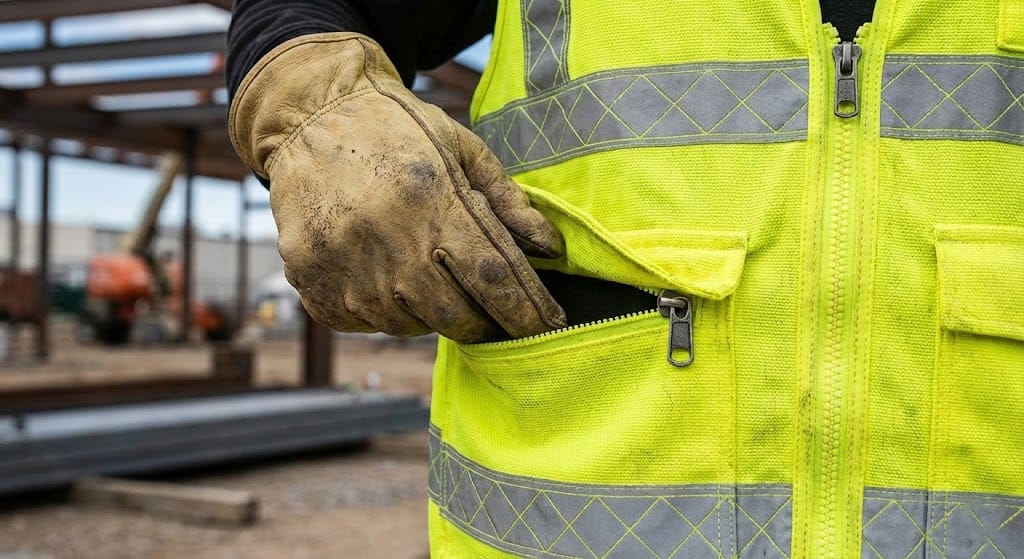 construction worker accessing battery pocket