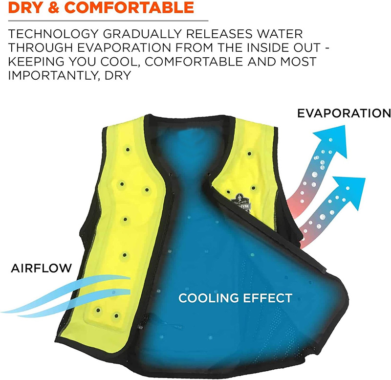 evaporative cooling jacket keeps body cool and dry