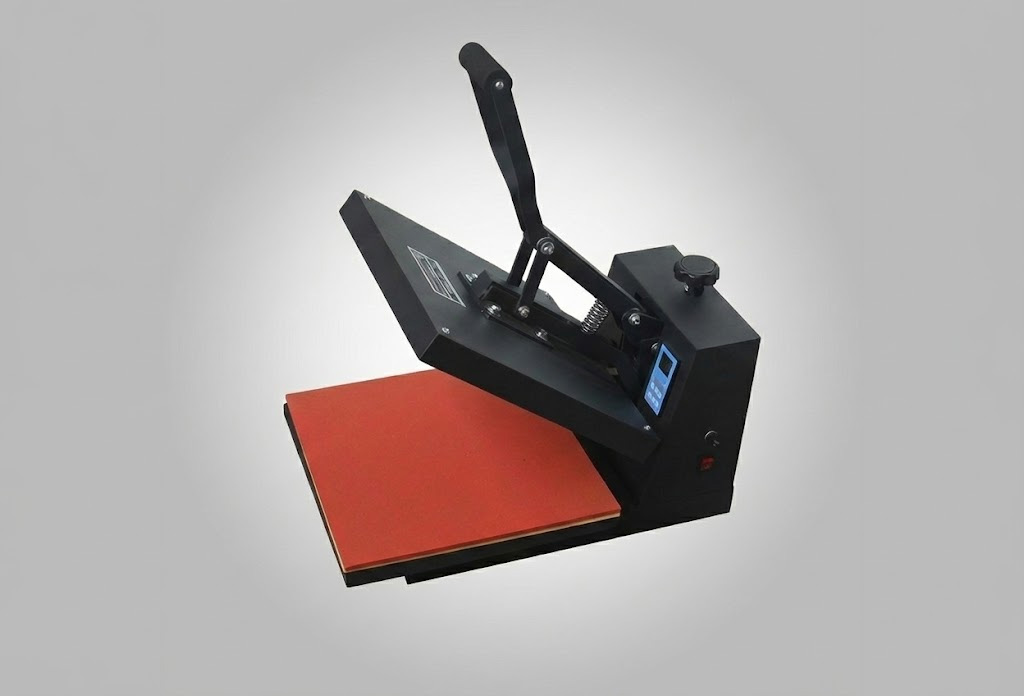 Using a heat press machine to apply a reflective HTV logo onto a garment