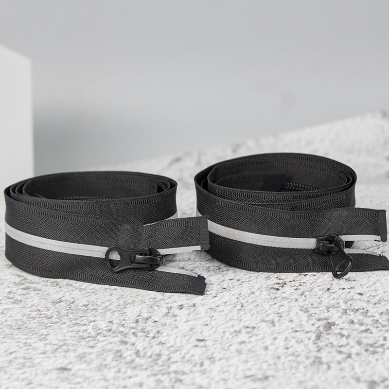 High Visibility #5 Nylon Zipper with Silver Reflective Strip, Open Ended Fastener for Outdoor Shell Jackets and Safety Gear, Manufacturer Direct.